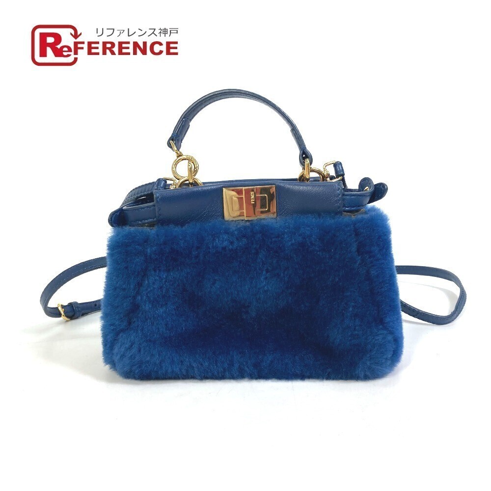 Fendi Peekaboo Bag Shoulder Handbag Faux Fur Blue